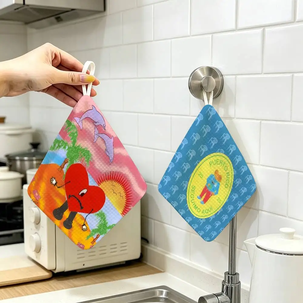 Singer Bad Bunny ALBUM  Hanging Style Hand Wiping Towel Polyester Cotton Anti-fade For Indoor Kitchen Living Room