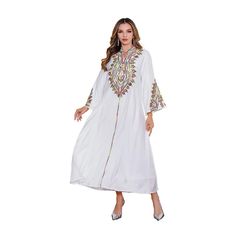 Vestido longo elegante feminino bordado detalhe solto ajuste médio oriente muçulmano robe feminino atacado