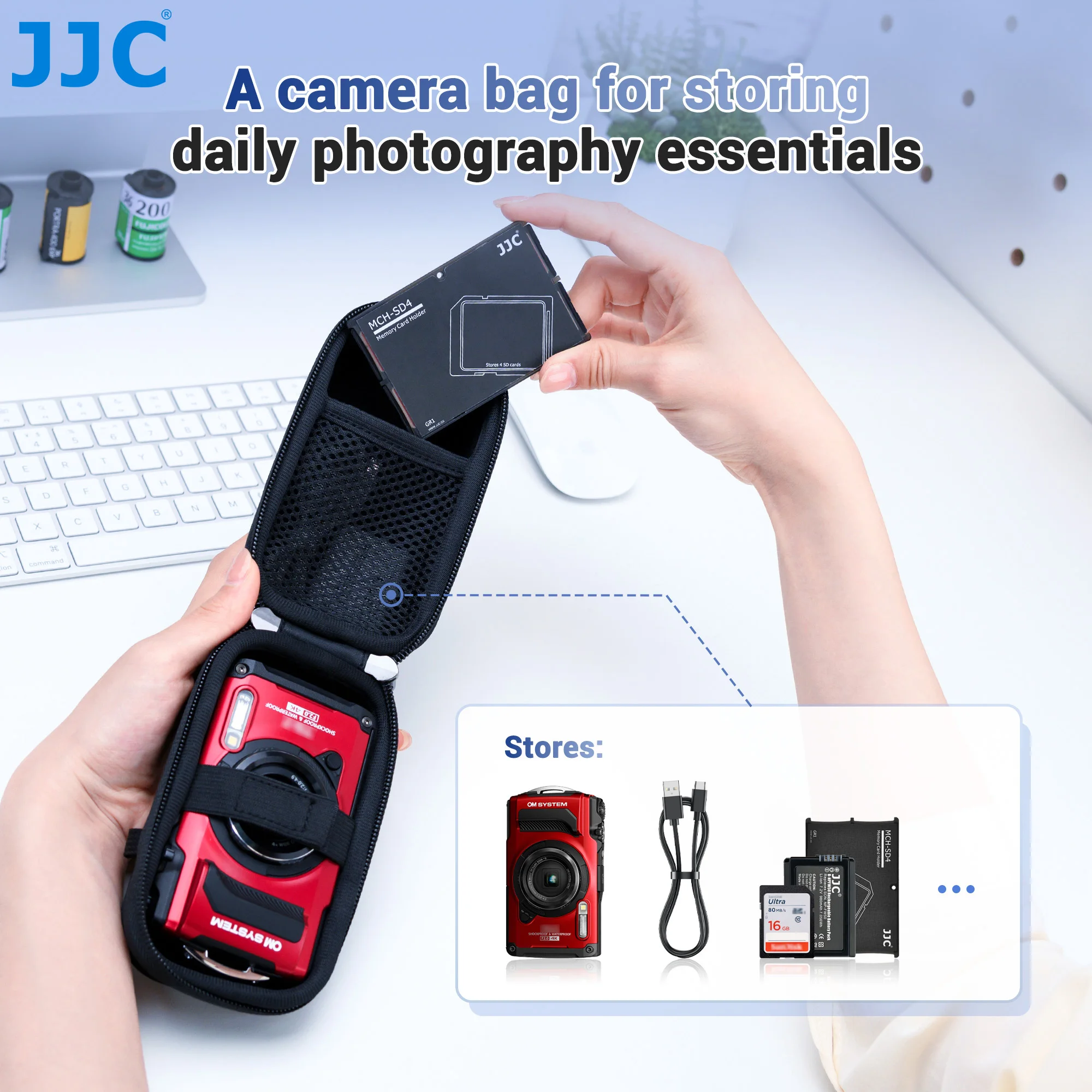JJC Compact Camera Pouch for Olympus TG-7 TG7 TG-6 TG6 TG-5 TG-4 TG-3 TG-2 TG-1 Camera Travel Case with Shoulder Strap Carabiner
