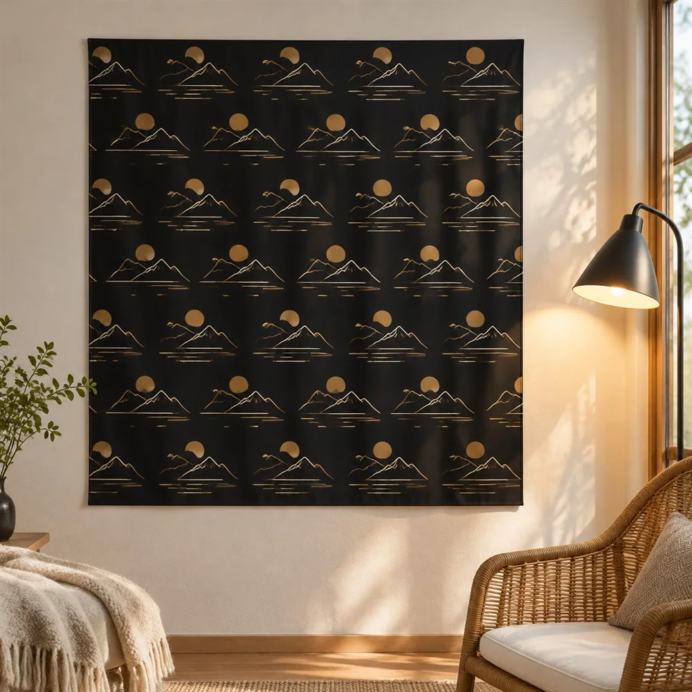 VIKAMA Minimalist Mountain Line Tapestry Wall Hanging, Japanese Zen Wall Art, Calm Decor for Living Room Bedroom Office Study