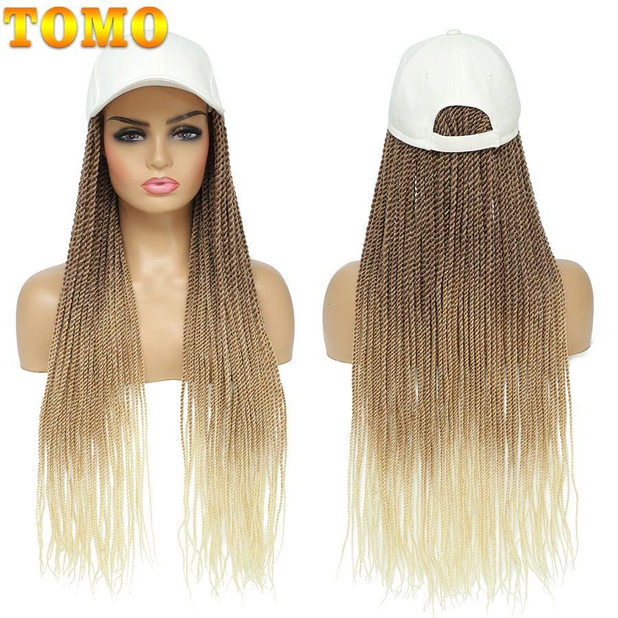 TOMO Baseball Cap with Senegalese Twist Hair for Women 24Inch Long Synthetic Crochet Hair Extensions with Adjustable Hat Wig