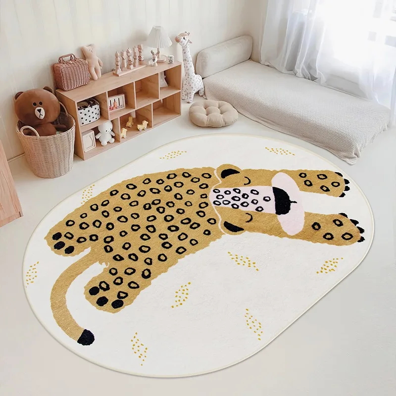 Cartoon Children's Bedroom Carpet Cute Animal Bedroom Rug Tiger Bear Room Crawling Mat Plush Soft Non-slip Machine Washable Rugs