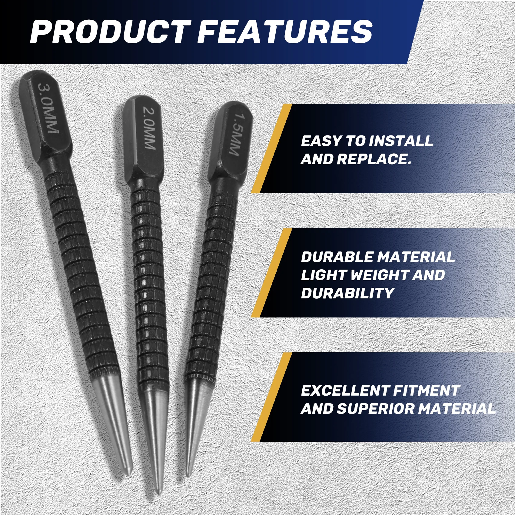 3Pcs High-Carbon Steel Center Punch Set 10Cm Non Slip Center Punch For Alloy Steel Metal Wood Marking Drilling Tool