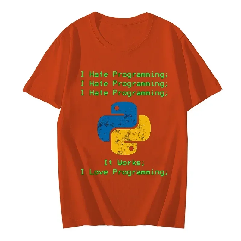 Python I Hate Programming Terminal Design T-shirts Funny Developer Tees I Love Programming Tshirts Short Sleeve Men Brand Tshirt