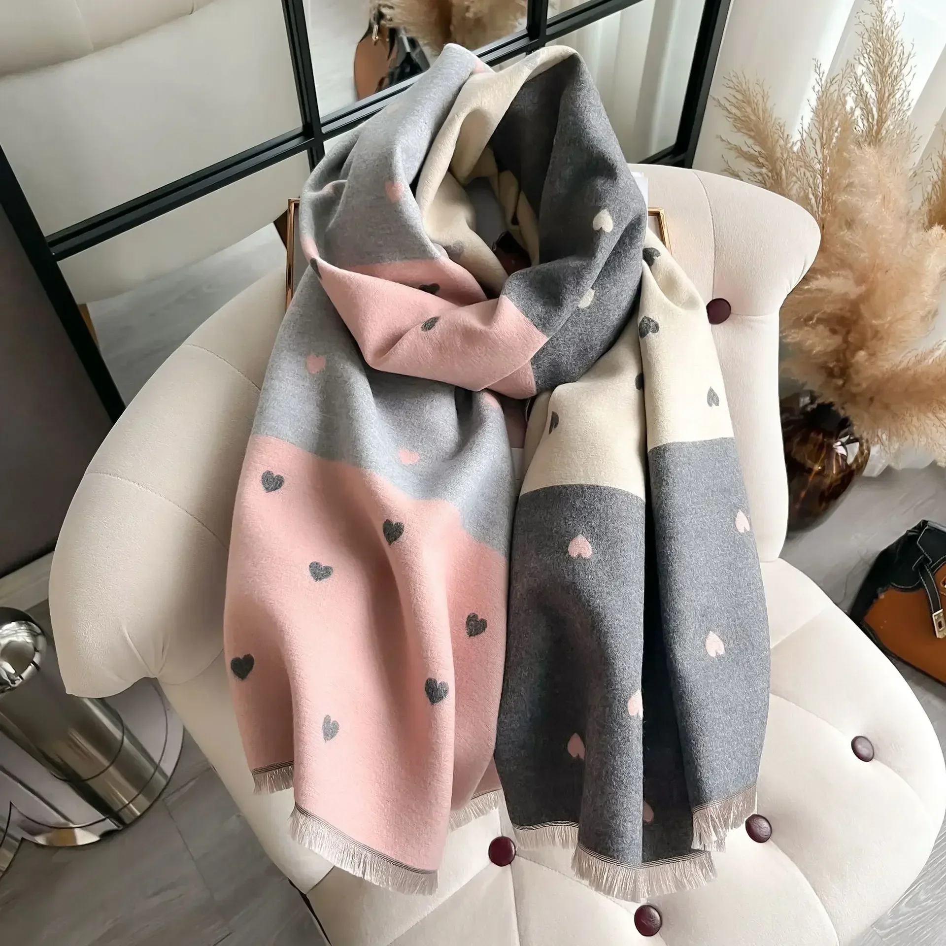 Print Winter Scarf for Women Cashmere Pashmina Shawls and Wraps Thick Warm Blanket Keep Warm Lady Echarpe