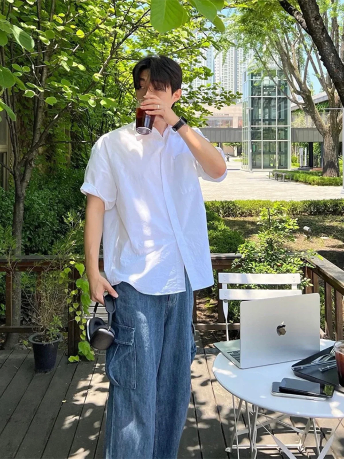 

White ort Sve Men's irt Summer Lightweight Ice Silk f Sve Clean Sle Faionable Loose Fit Youthful Sun Protection