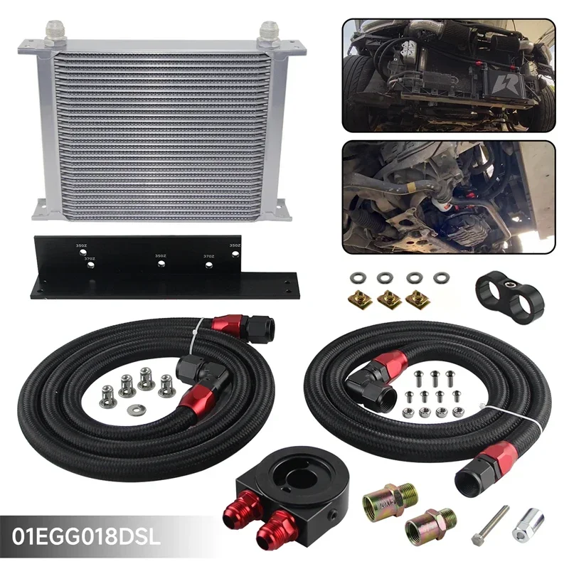 Bolt On Oil Cooler Kit 30 Row AN10 Fits for Nissan Fairlady 370Z Z34 09-17 3.7L / 350Z Z33 03-08 3.5L VQ35 VQ37 Silver/Black