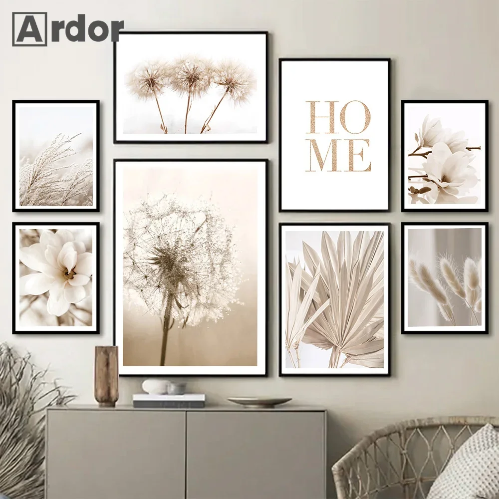 

Beige Wall Posters Pampas Reed Wall Art Canvas Painting Dandelion Print Pictures Flower Poster Nordic Picture Living Room Decor