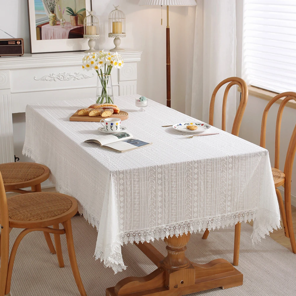 Ethnic-Style Lace Tablecloth Cloth Cotton Hollowed-Out White Embroidered Tablecloths Wedding Decoration Table Cloths Covers
