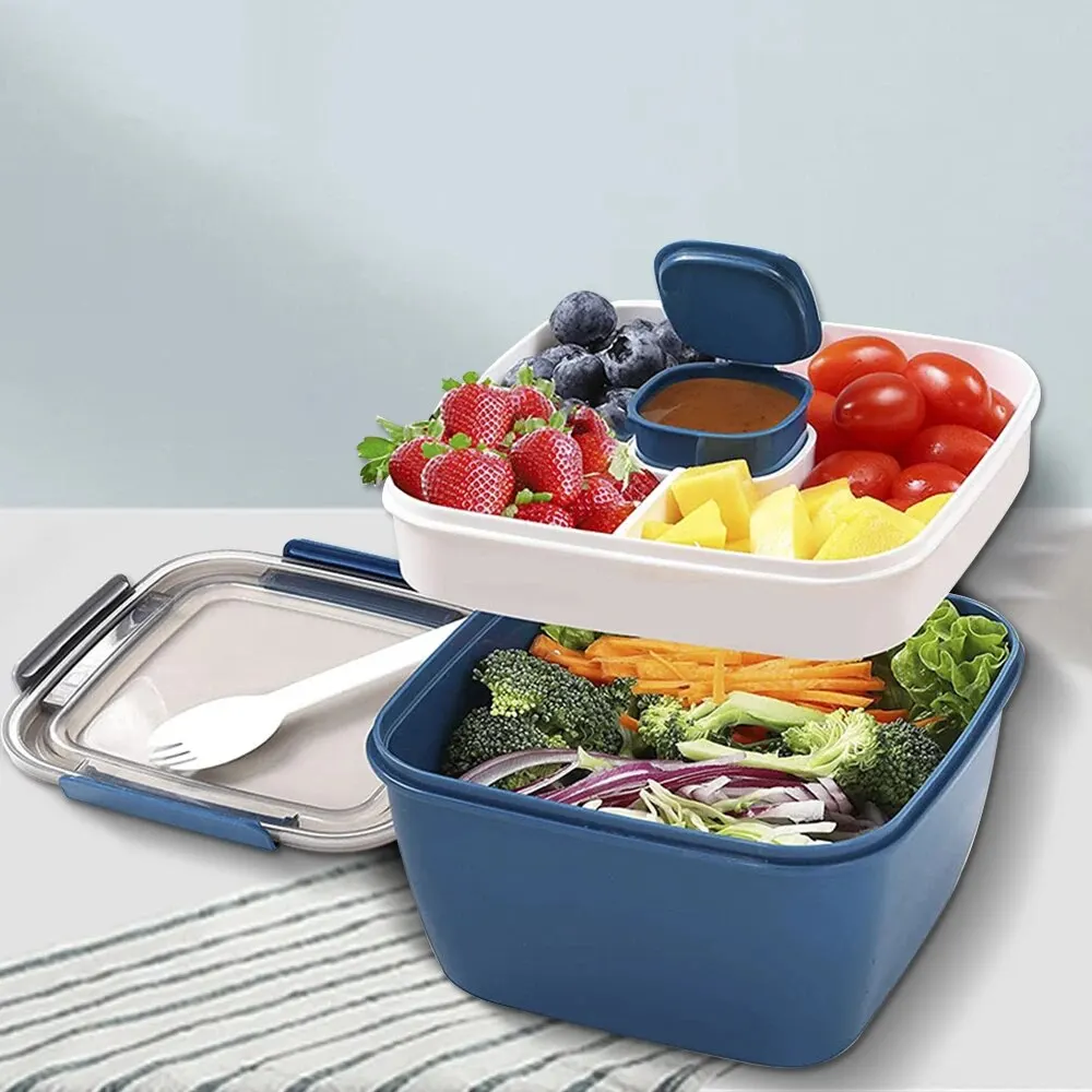 1100ml/1500ml Portable Lunch Box Container 2 Layer Grid Salad Bowl Bento Boxes Salad Bowls Lunch Box Lunch Container for Food