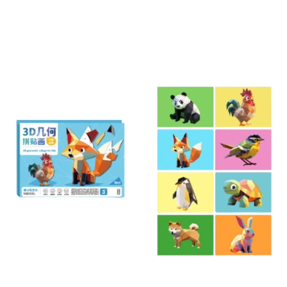 

Paper 3D Geometric Sticker Books Educational Toys Handmade DIY Paste Material Kit Car Cute Animals Sticker Book Children