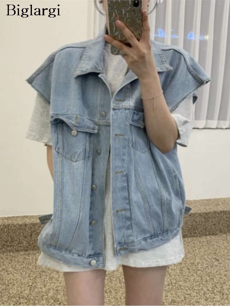 

Denim Sleeveless Vests Autumn Coats Women Korean Style Fashion Ladies Vests Jackets Coats Casual Loose Pleated Woman Vests Coats