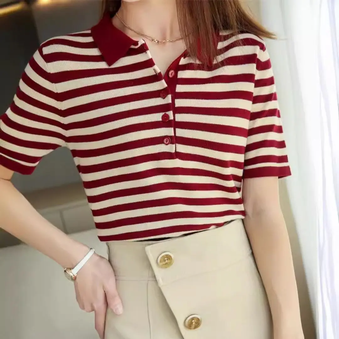 WinvyNee Summer Women 100% Cotton Striped Polo T Shirt Women Clother Tops Short Sleeve  Sweater Casual Basic Pullover A1002004