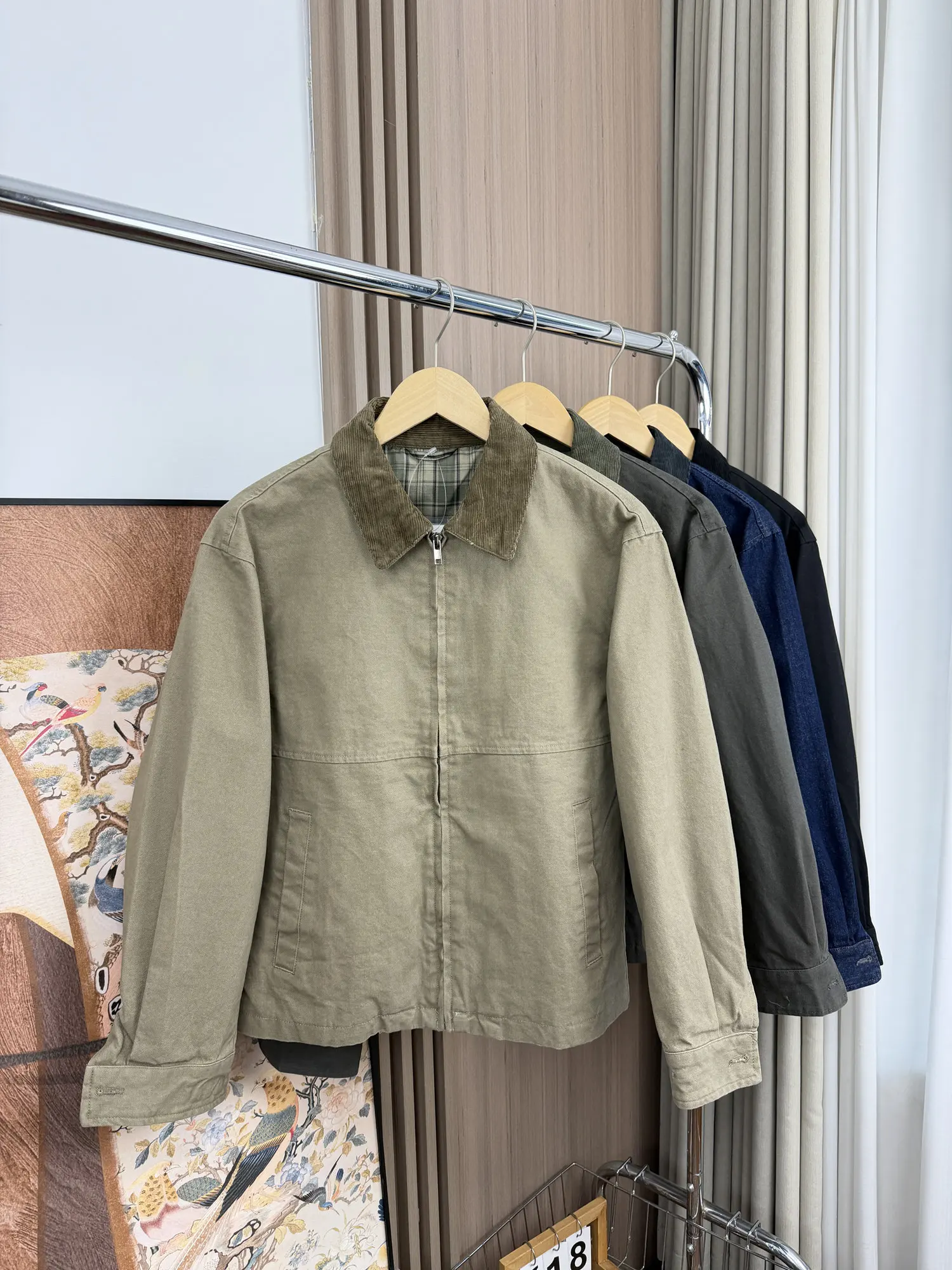 

Minui Card American Barn Sle! Pred And Sli! Men's Spring Corduroy Patchwork Collar Casual Jaet Coat