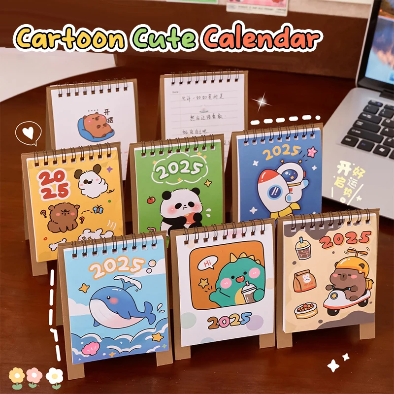 Cute Cartoon Animals Desktop Paper Calendar, Table Planner, Mini Desktop Calendar, Decoração Criativa Presentes