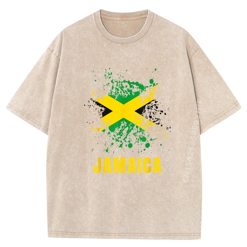 جامايكا ريترو خمر الألوان المائية الرياضة العلم الجامايكي ماركة الملابس للجنسين الملابس الفاخرة الرجال الترفيه غسلها قميص #2
