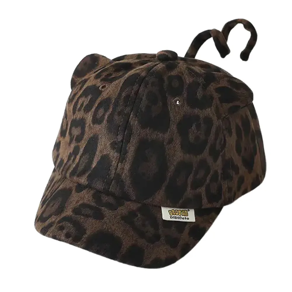 

Adjustable Baby Baseball Cap Cute Ears and tail Vintage Leopard Print Duck Tongue Hat UV Protection Windproof Short Brim Hat