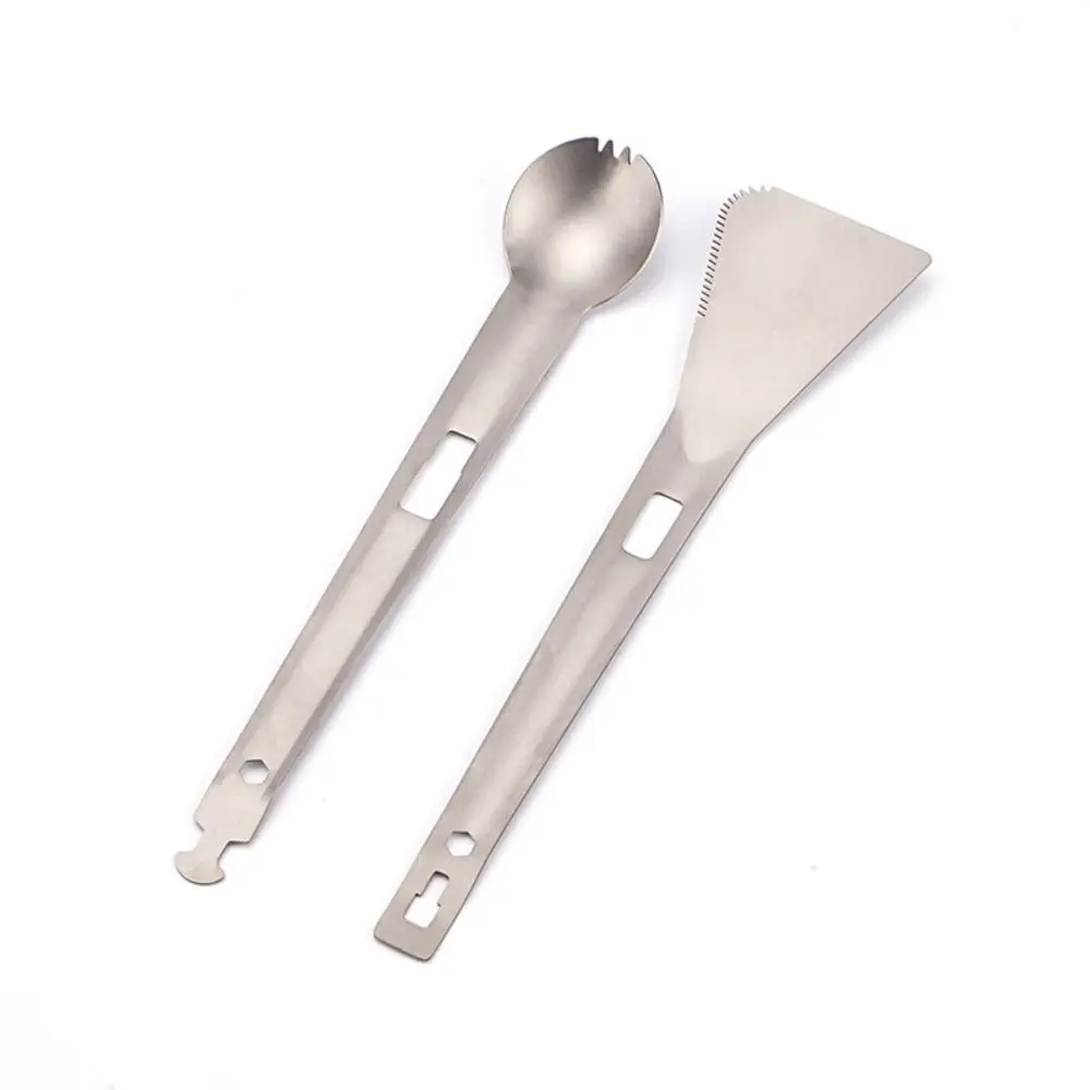 BBQ Camping Cooking Utensils Composable Titanium Camping Cooking Tableware Serrated Spatula&Spoon Outdoor Cooking Serving Tongs