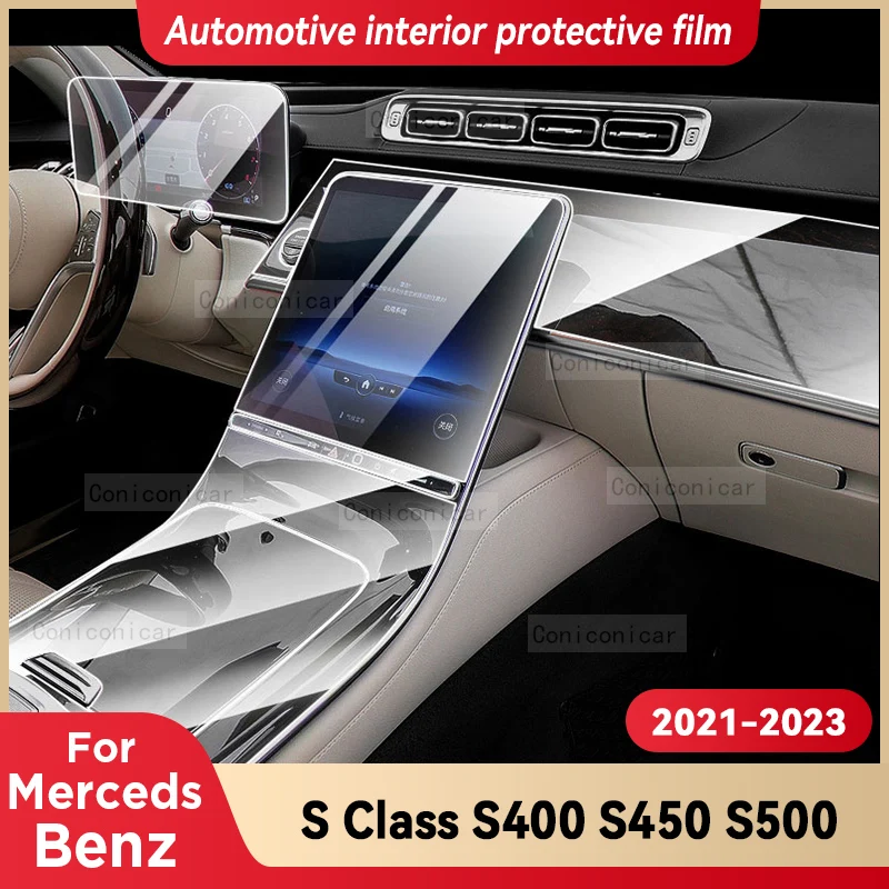 

For Merceds Benz S Class S400 S450 S500 2021-2023 Car Interior Center Console TPU Protective Film Anti-scratch Repair film