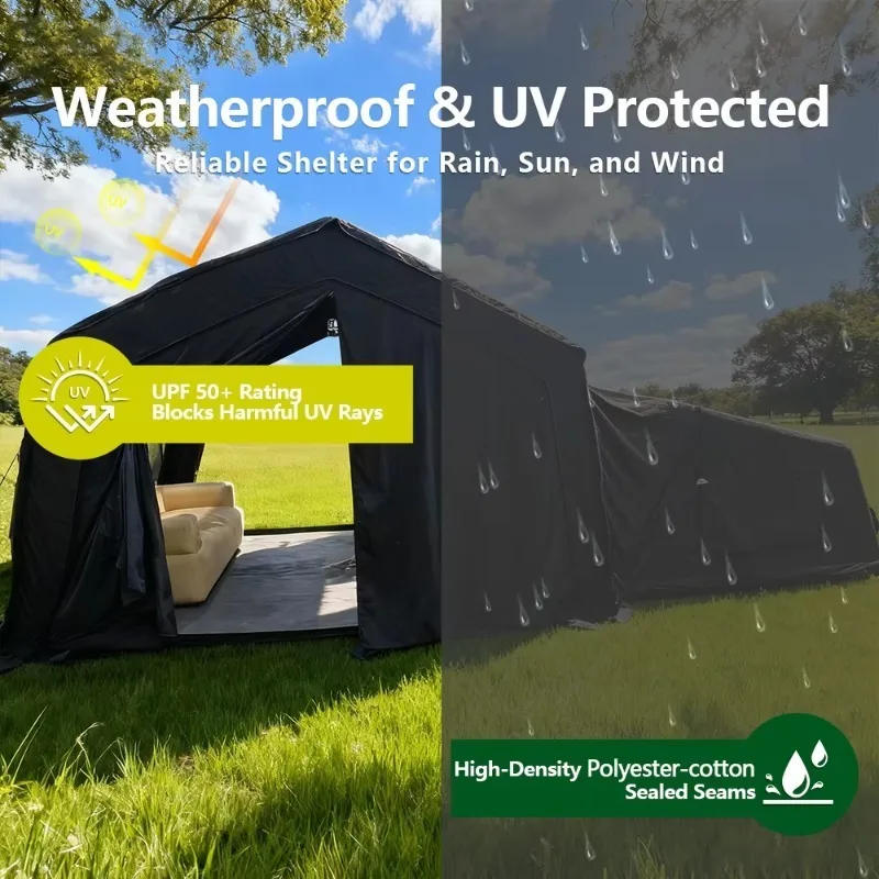 Black Inflatable Marquee Instant up Family Tent Foldable Polyester Cotton Fireproof Camper Blowup Cabin Tent for Club Party