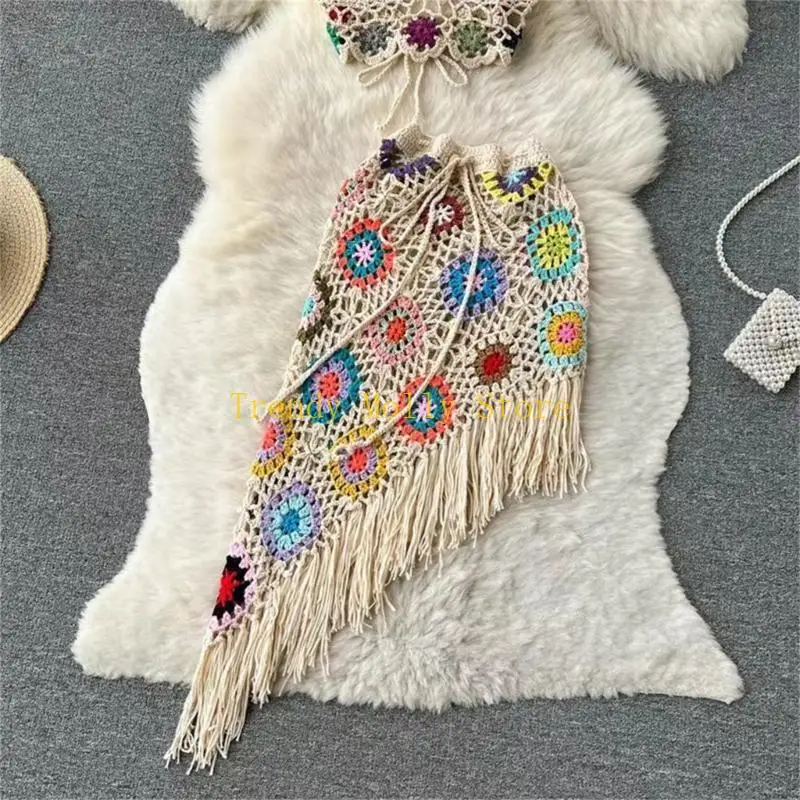 N5kb Women Beachwear 2 pezzi Set sexy Bra Halter in maglia e gonna asimmetrica