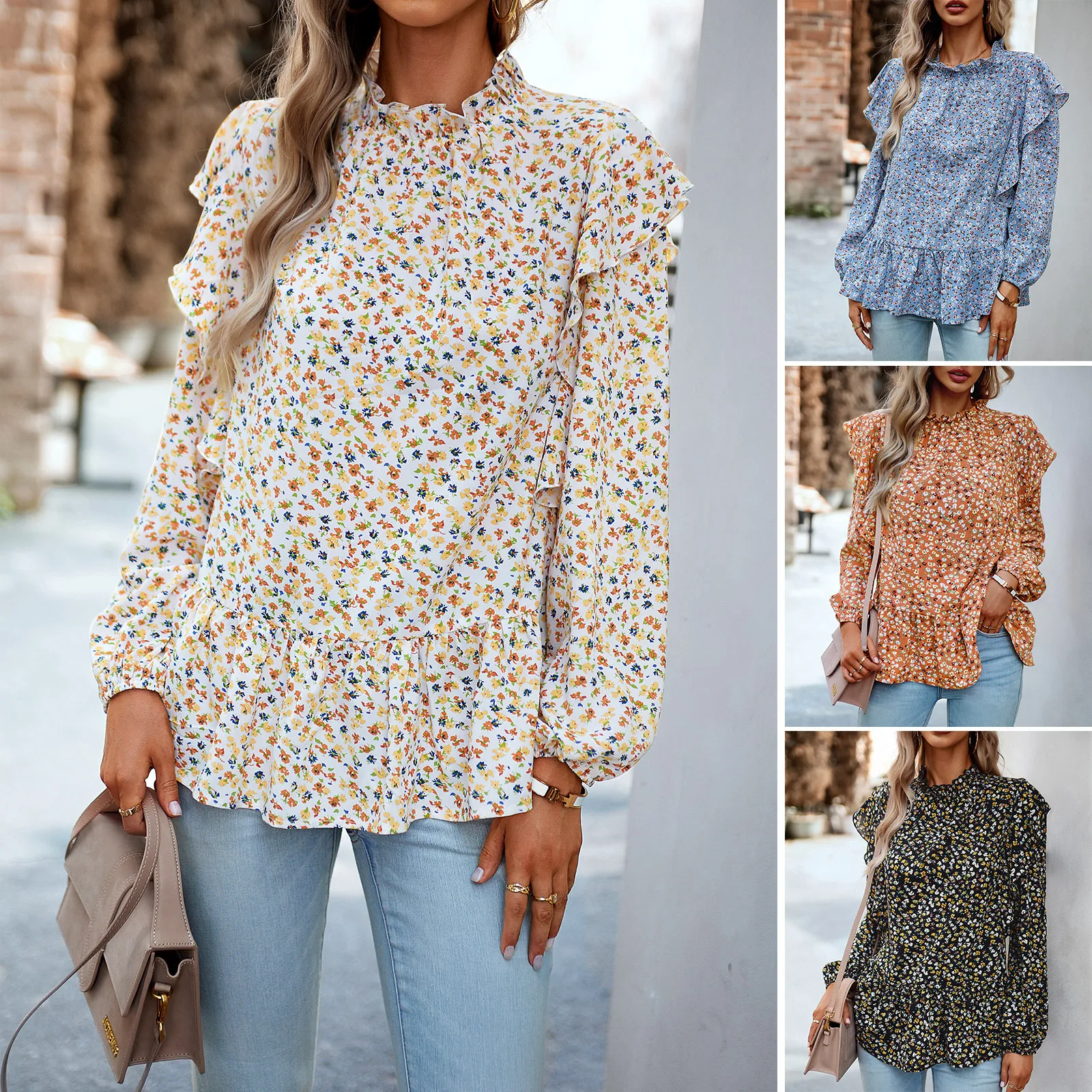 

And N Floral Shirt Women's 2023 Autumn And Winter Round Neck Long Sleeve Top