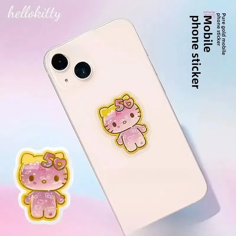 

Hello Kitty 50th Anniversary Colored Mobile Phone Stickers Cartoon Comics Exquisite Wealthy Gold Patch Wholesale
