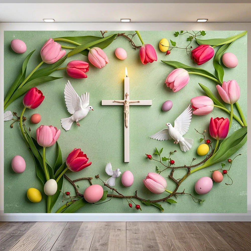 

Easter Theme Background Jesus Photo Props Party Flowers Cross Decorations Bedroom Background Booth Photography