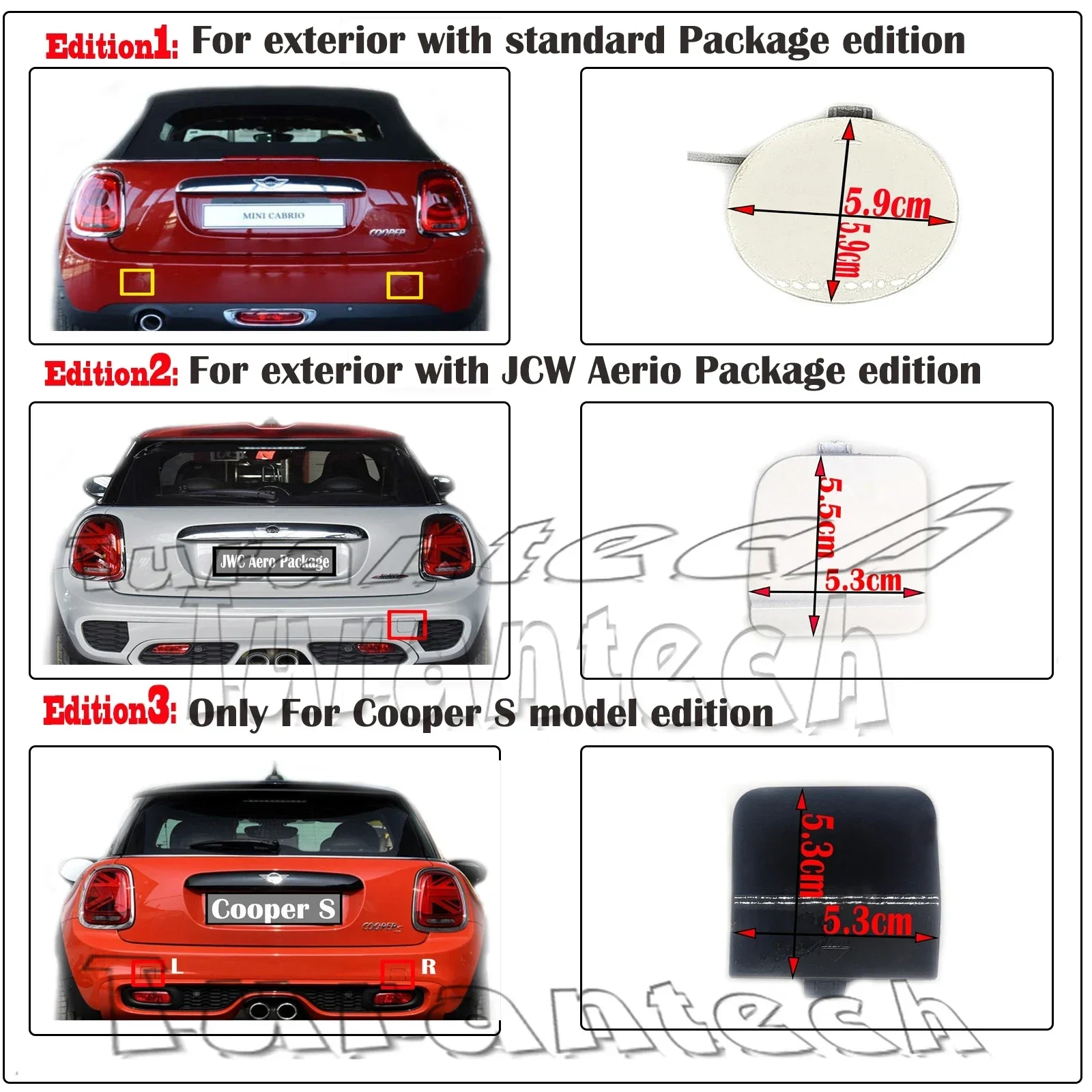 Tapa de remolque trasero para 16-20 MINI ONE Cooper F55 Hatchback F56 Coupe F57 Cabrio JCW Coopers Hook Eye Towing bumper Cover
