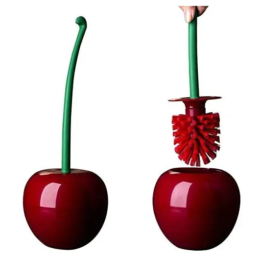 Creative Lovely Cherry Shape Lavatory Brush Toilet Brush Holder Set Red Toilet Brush Toilet Holder Bathroom Accessories