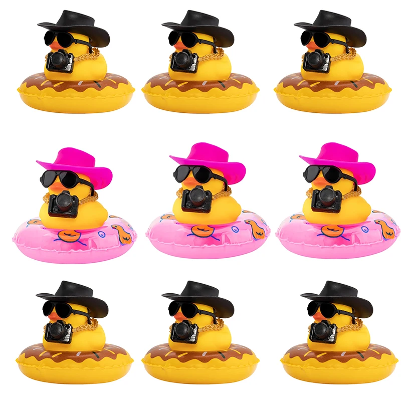 9/18 Set Rubber Duck Dashboard Decorations Camera Duck Car Accessories for Car Ornament with Mini Hat  Necklace and Sunglasses