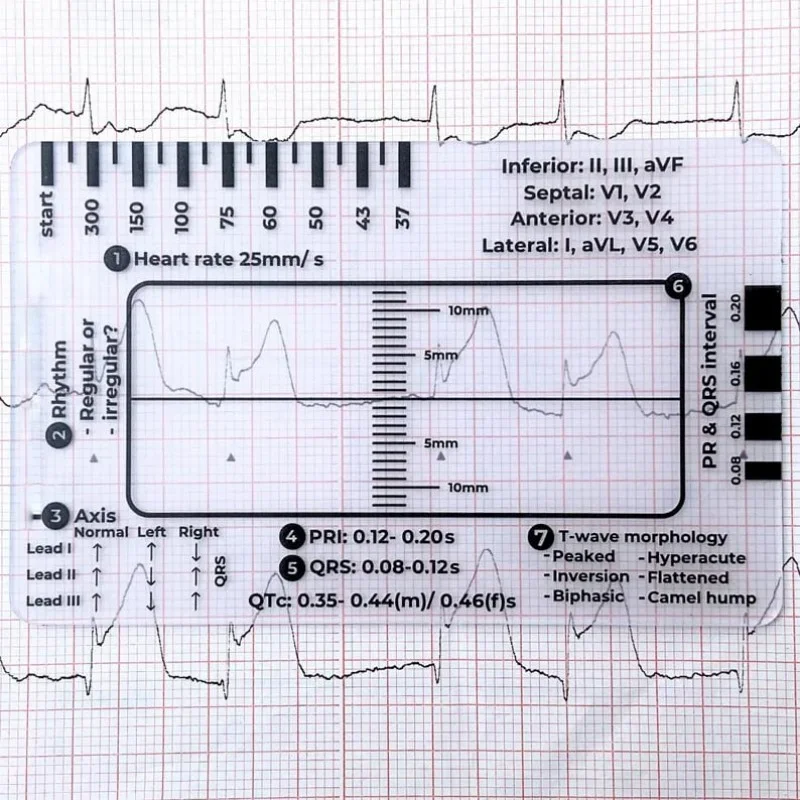 ECG 7 Step Ruler Portable Transparent 7-Step Ruler Measurement Tool Plastic Ruler Measurement Tool for ECG Interpretation