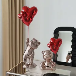 Balloon Bear Figure Cute Love Home Decor Nordic Modern Resin Animal Figurines Interior Sculpture Statue Living Decorate Gifts