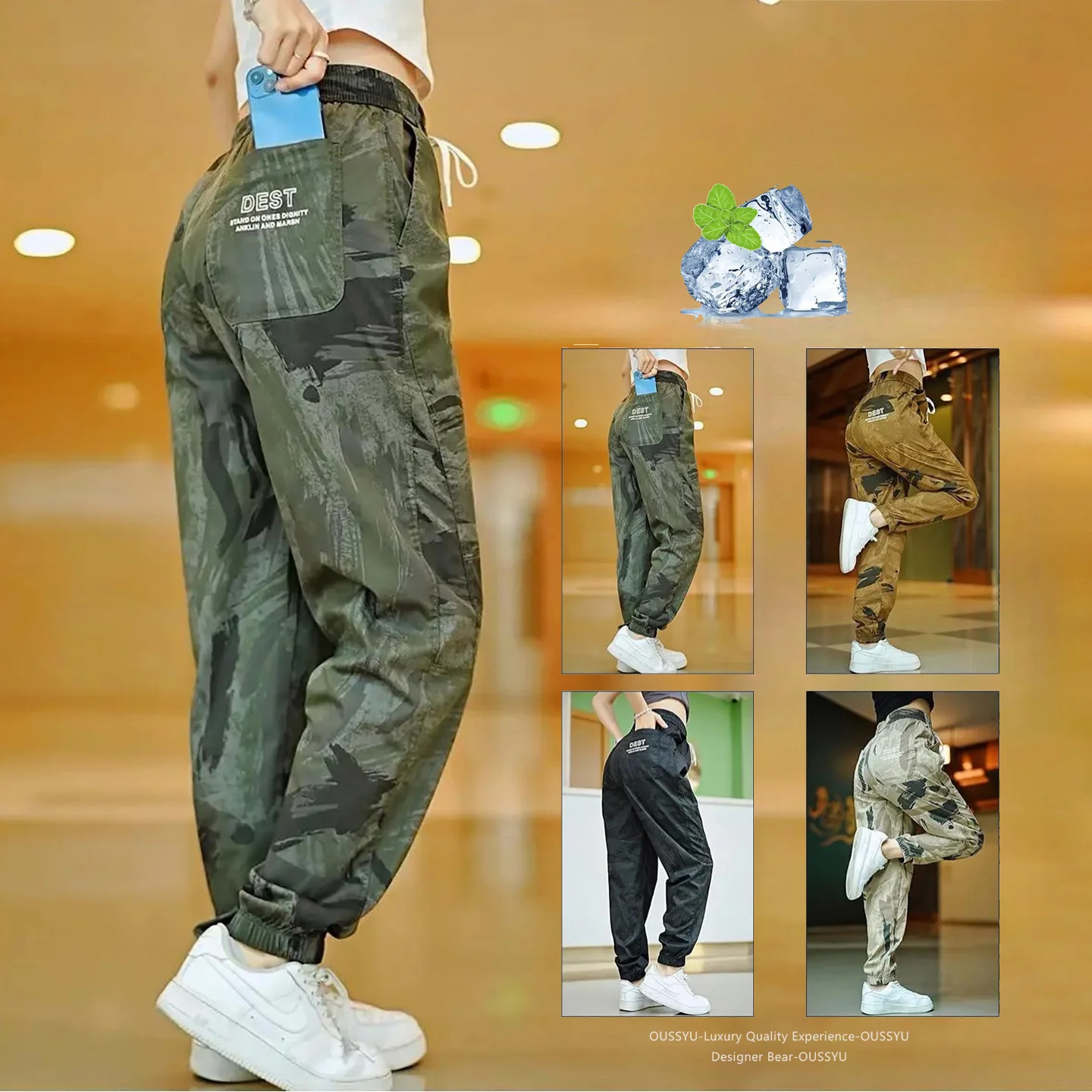 2026 New Summer Thin Camo Men's Casual Pants Baggy Elastic Waist Quick Dry Joggers Harem Trousers Men Streetwear Plus Size M-5XL