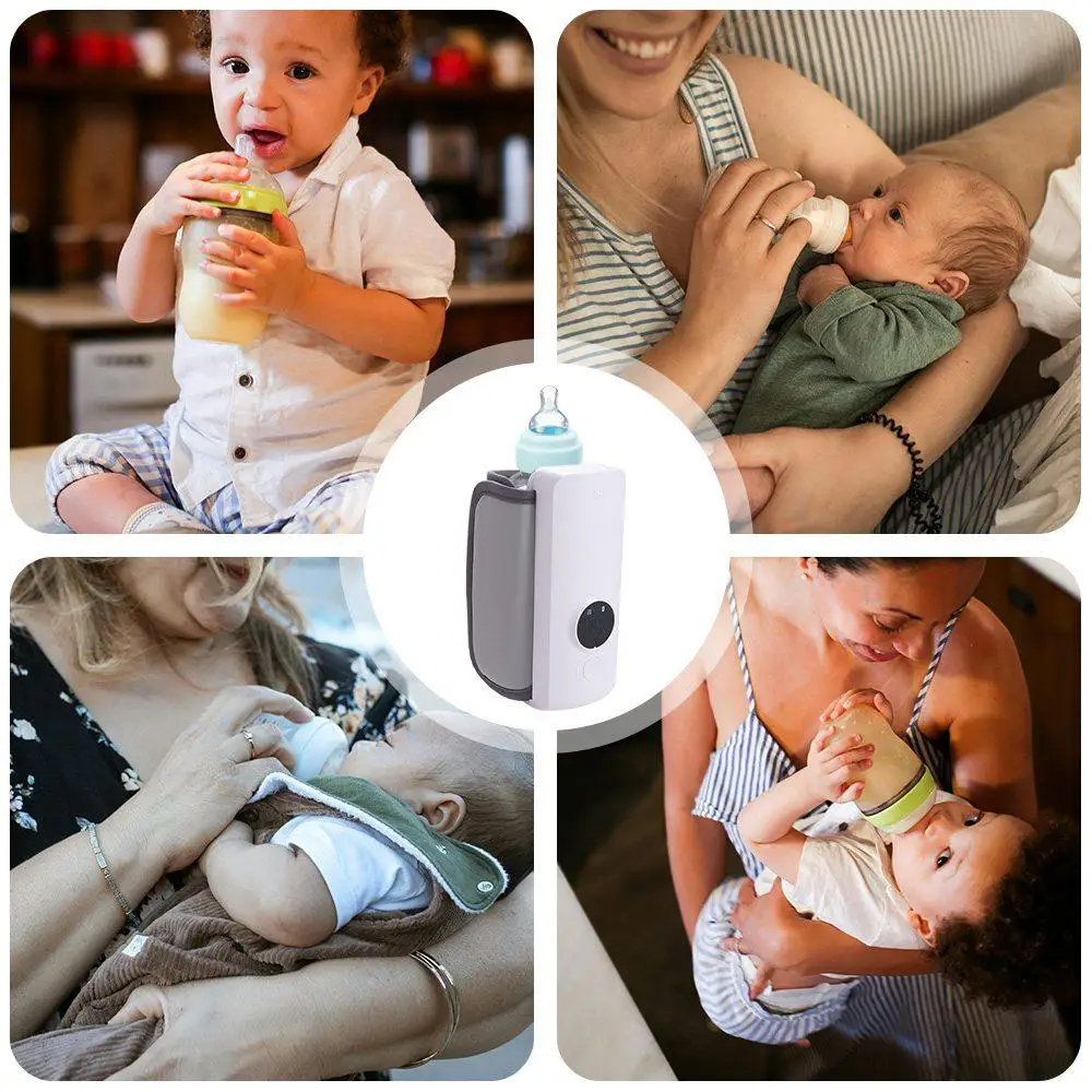 USB Rechargeable Baby Bottle Warmer Temperature Adjustment with Temperature Display Milk Heater Safe 6Levels Baby Bottle Heater