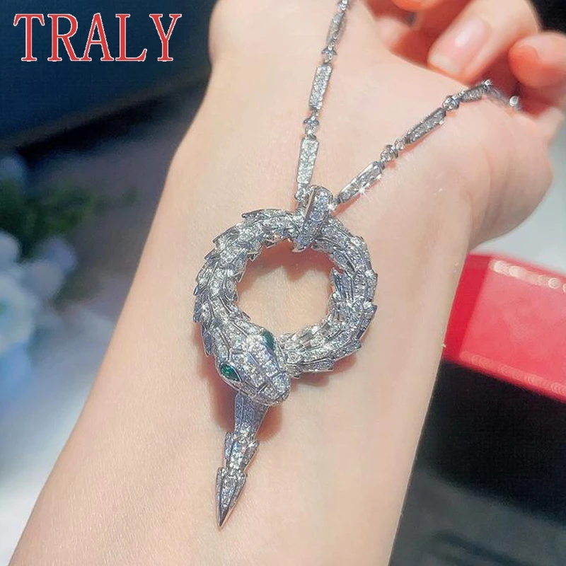 

925 Sterling Silver Snake Head Necklace for Women and Men Moissanite Full Diamond Hip Hop Pendant 60cm Luxury Party Jewelry Gift