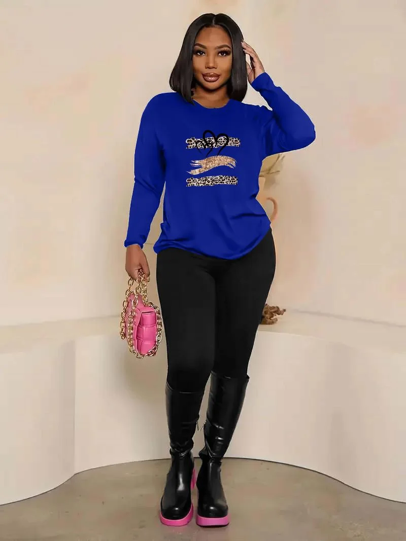 Round neck long sleeved top paired with tight pants casual slimming women's two-piece set