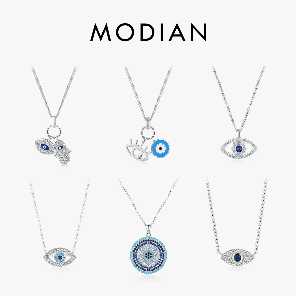 MODIAN 925 Sterling Silver Sexy Eyelash The Hand of Fatima Turquoise Pendant Lucky Blue Eye Naszyjnik dla kobiet Drobna biżuteria Prezent