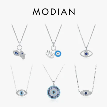 MODIAN 925 스털링 실버 섹시한 속눈썹, 파티마의 손 터키석 펜던트, 행운의 파란 눈 목걸이, 여성용 파인 주얼리 선물 