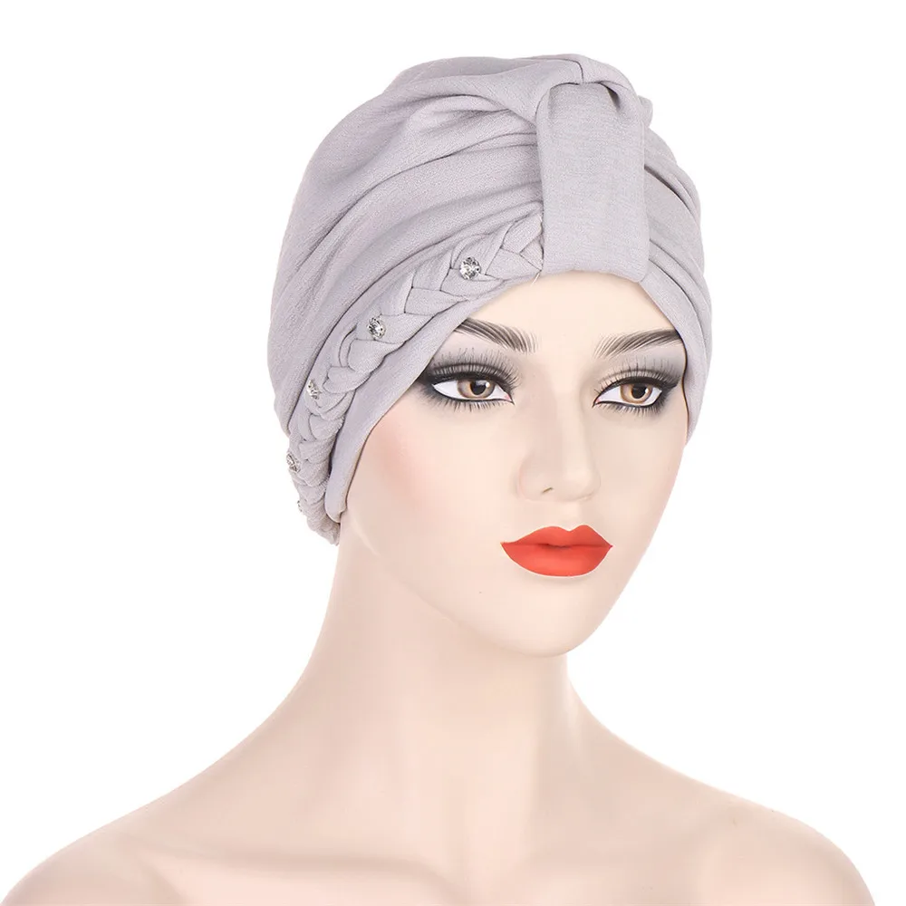 

Fashion Women Muslim Braid Head Turban Wrap Elastic Headscarf Cover Cancer Chemo Islamic Arab Cap Hat Hair Loss Bonnet Beanies