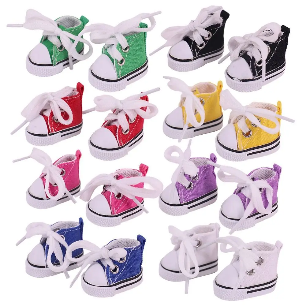 New 4.5Cm Length Doll Shoes Solid Color Lace Up High Top Sneakers Kpop Dolls For 17cm For Doll Accessories Doll Toys