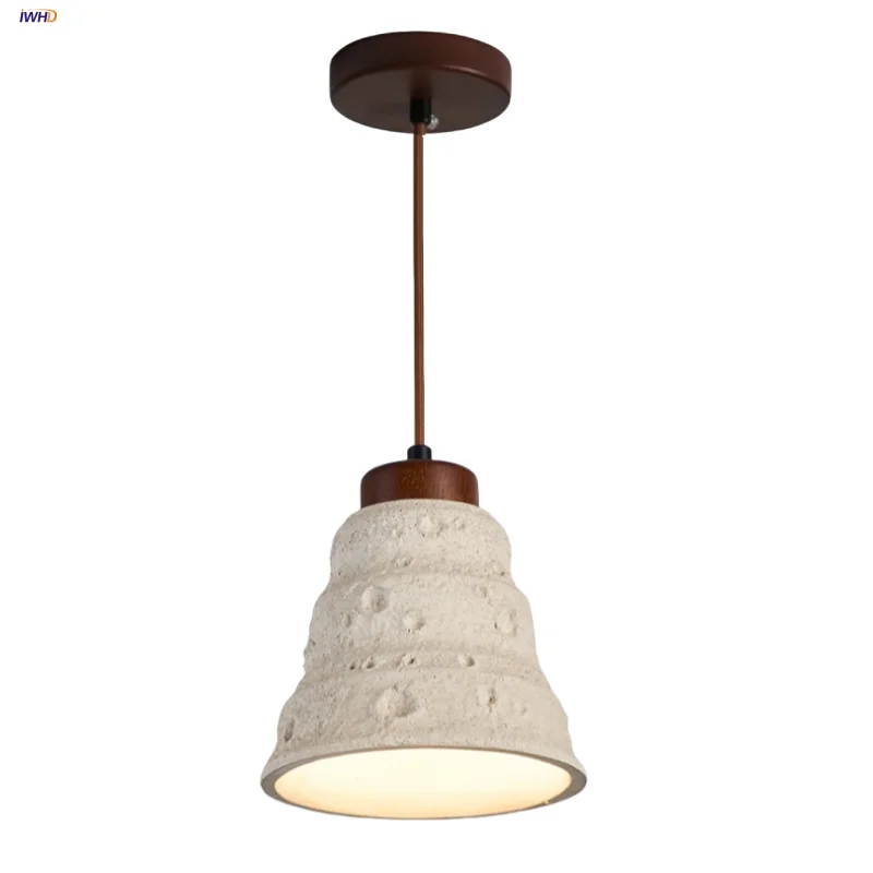 

IWHD Micro Cement LED Pendant Lights Fixture Dining Living Room Decora Wood Wabi Sabi Random Pattern Hang Lamp Lampara Colgante