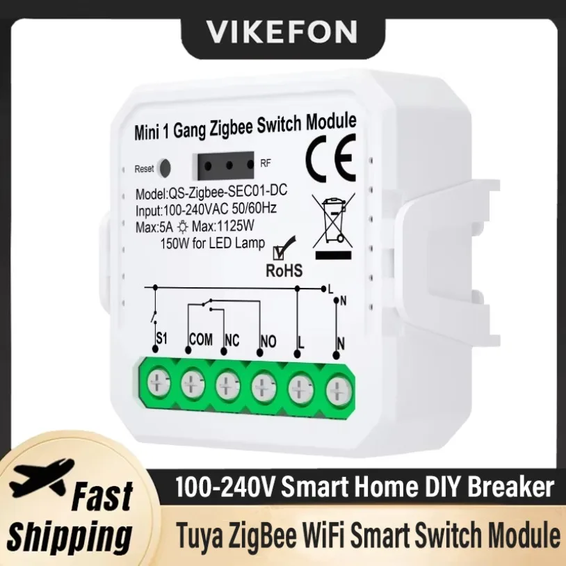 

12/24V AC 100-240VTuya ZigBee WiFi Smart Switch Module Dry Contact DC Smart Home DIY Breaker Relay Work With Alexa Google Alice