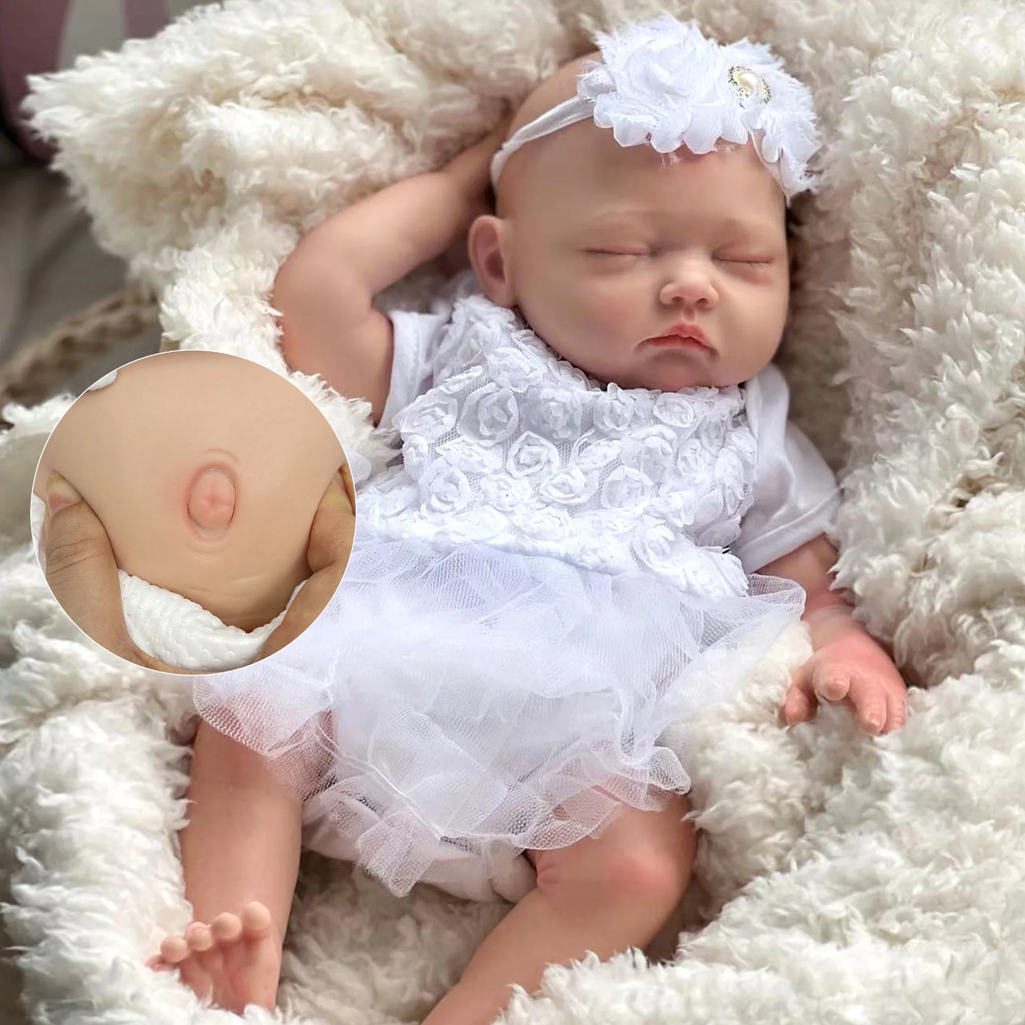 

Attyi 18 Inch 45cm Lifelike Reborn Baby Doll Full Body Solid Silicone Realistic Newborn Doll White Dress muñeca reborn bebé