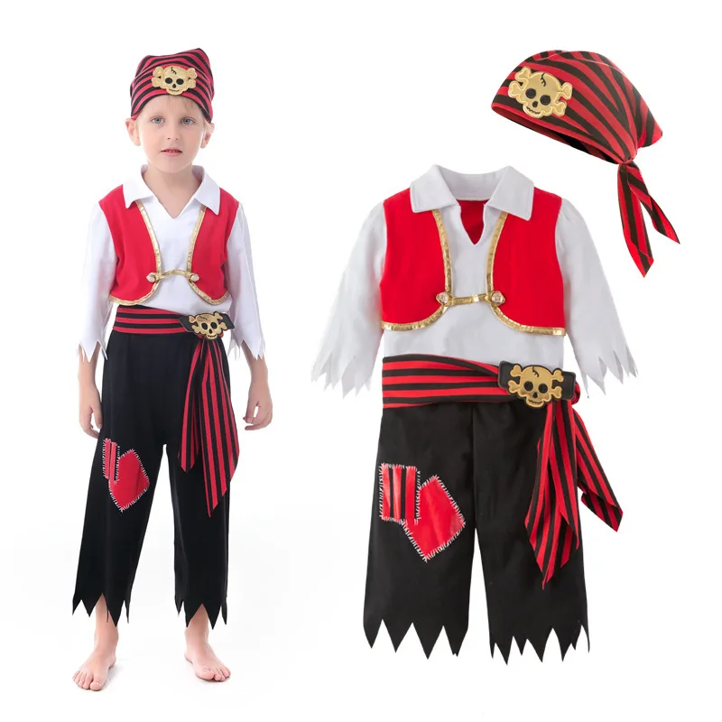 Spring Autumn Kids Pirate Captain Costume Bandana Toddler Boys Cosplay Outfit Holiday Party Performanc Fancy Dress Clothing