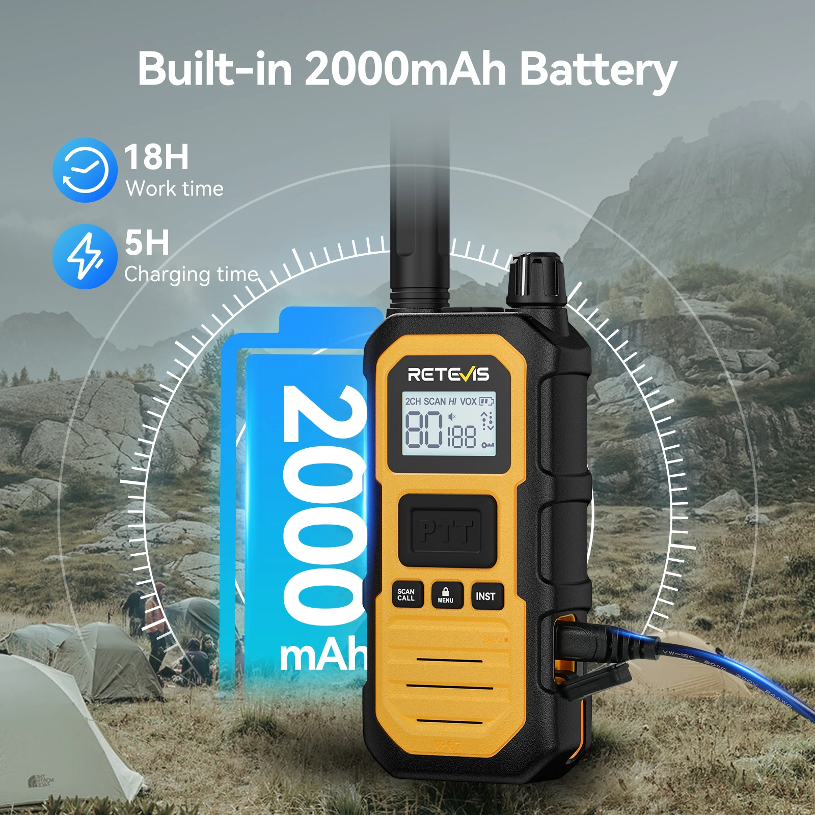 Retevis RB448Plus Walkie-Talkie UHF CB Robustes IP67-zertifiziertes 4W Hochleistungs-Funkgerät mit Ein-Tasten-Voreinstellung für Raue Umgebungen – Detail 5