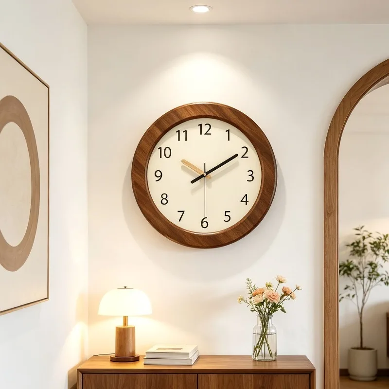 Minimalist Wall Clock Wooden Noiseless Interior Living Room Wall Clock Vintage Home No-drill Large Clocks Decoration for Home
