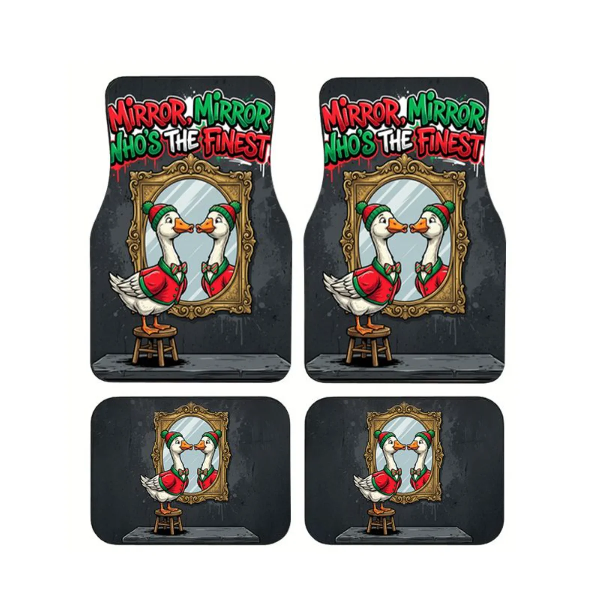 

4Pcs Duck Mirror Car Floor Mats Funny Graffiti Style Universal Dirt-proof Auto Carpets Set Interior Accessories For SUV Truck