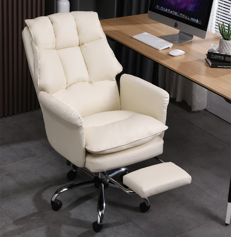 Double-layer thick cushion office chair boss chair can lie down swivel lift lunch break computer chair With footrest PU leather