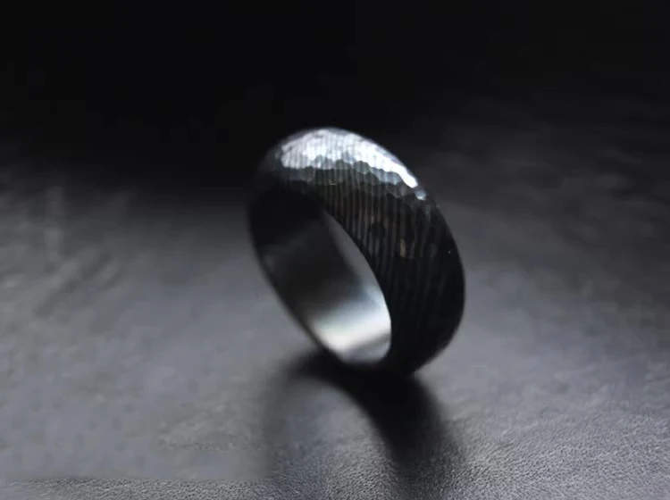 Custom Made Titanium Damascus Knockout Pattern EDC Ring